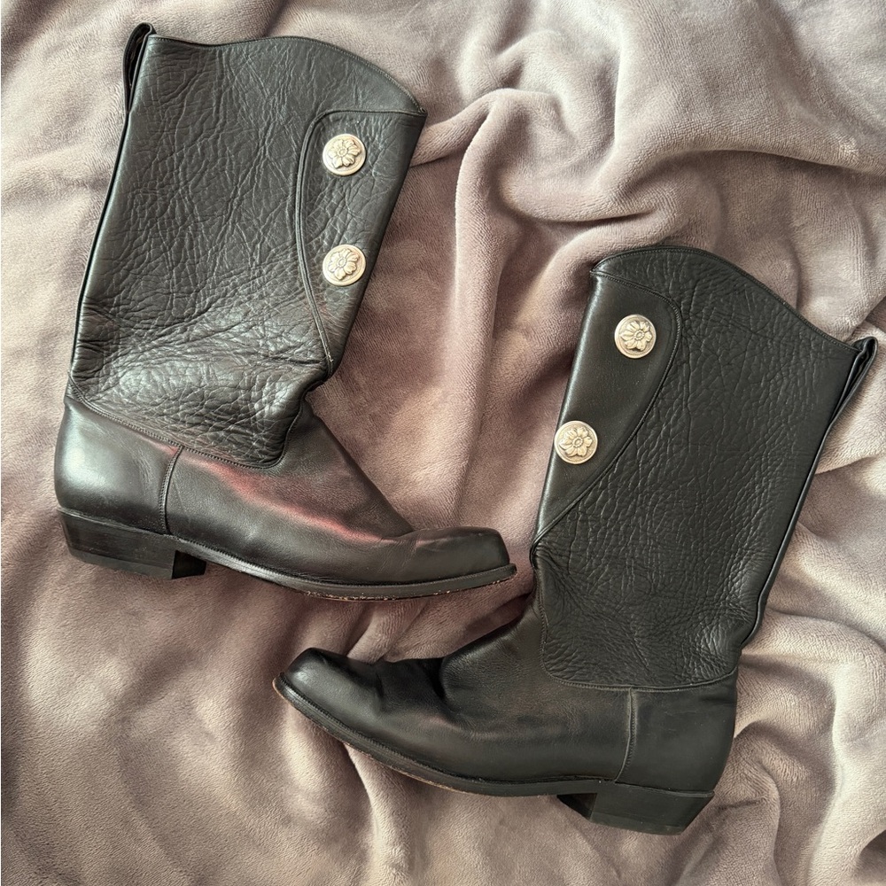 Vintage Tony Lama Concho Black Leather Women's Cowboy Boots Size 6.5